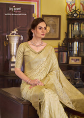 Yellow Embroidery Work Satin Banarasi Silk Saree