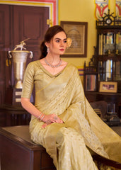 Yellow Embroidery Work Satin Banarasi Silk Saree