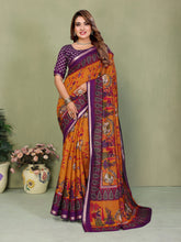 Orange Mul Cotton Kalamkari Print Saree