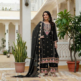 Black Embroidery Sequin Work Chinon Silk Suit