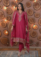 Dark Pink Sequins Embroidery Work Chinon Suit