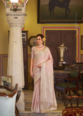 Pink Embroidery Work Satin Banarasi Silk Saree