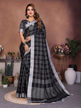 Black Ached Weaving Soft Linen Saree