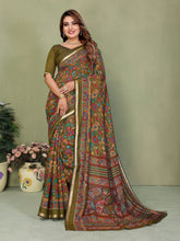 Mehendi Kalamkari Print Mul Cotton Saree