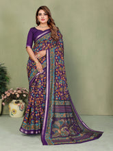 Purple Kalamkari Print Mul Cotton Saree
