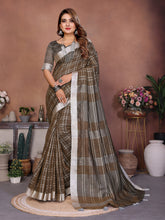 Mehendi Ached Weaving Soft Linen Saree