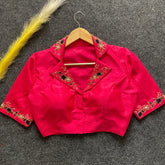 Dark Pink Embroidery Work Banglori Silk Blouse
