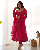 Dark Pink Laheriya Print Fox Georgette Suit