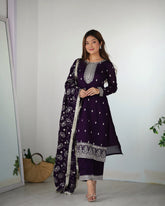 Purple Zari Embroidery & Sequin Work Rangoli Silk Suit
