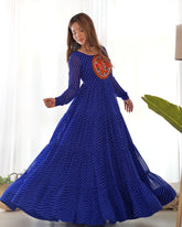 Blue Gamthi With Laheriya Print Fox Georgette Gown