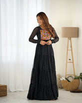 Black Gamthi with Laheriya Print Fox Georgette Gown