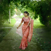 Red Digital Block Printed Soft Cotton Saree
