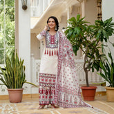 Off White Digital Print Muslin Suit