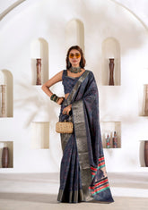 Blue Foli Print Soft Dola Silk Saree