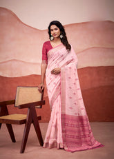 Soft Pink Zari Weaving Cotton Saree
