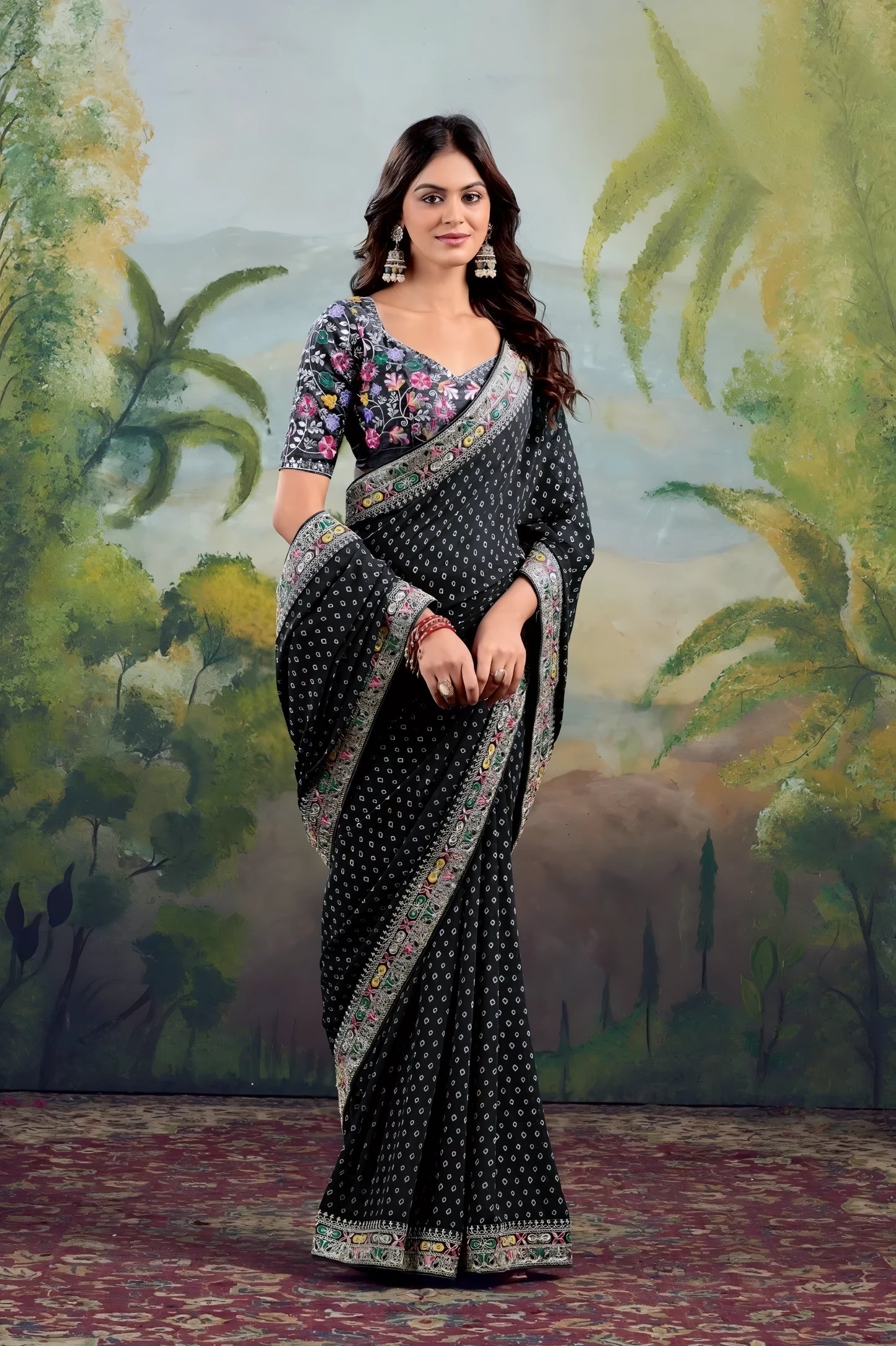 Black Georgette Embroidery Work Saree
