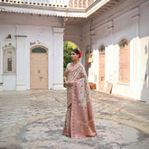 Beige Zari Work Soft Pashmina Silk Saree