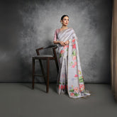 Light Gray Tussar Silk Saree