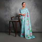 Powder Blue Tussar Silk Saree