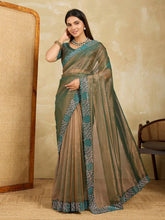 Sea Green Swarovski Work Fendy Soft Net Saree
