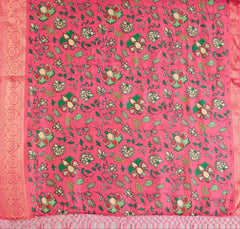 Dark Pink Floral Print & Zari Woven Soft Lichi Silk Saree