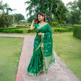Sea Green Warli Weaving Soft Banglori Raw Silk Saree featuring intricate handloom craftsmanship, ideal for reception, sangeet, and festive occasions.