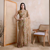Beige Embroidery Work Rangoli Silk Saree