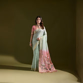 Sea Green & Pink Zari Weaving Pallu Soft Muga Cotton Saree