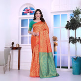 Orange & Sea Green Banarasi Work Banarasi Silk Saree