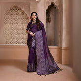 Purple Kalamkari Weaving Banglori Raw Silk Saree