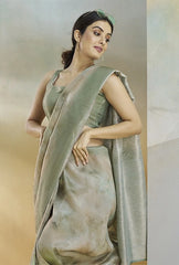 Light Pista Handloom Weaving Silk Saree