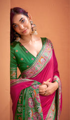 Dark Pink Patola Style Motifs Patola Silk Saree