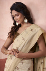 Beige Zari Weaving Cotton Saree