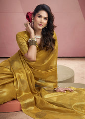Mustard Yellow Tissue Fancy Weaving Silk Saree