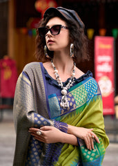 Pista Banarasi Silk Zari Weaving Saree