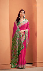 Dark Pink Patola Style Motifs Patola Silk Saree