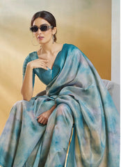 Rama Blue Pista Handloom Weaving Silk Saree
