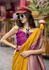 Yellow Banarasi Silk Zari Weaving Saree