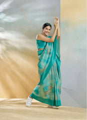 Teal Handloom Weaving Silk Saree