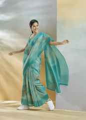 Teal Handloom Weaving Silk Saree
