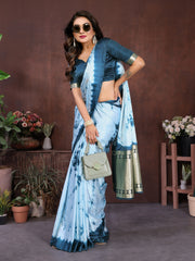 Blue Sibori Work Soft Satin Silk Saree