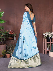 Blue Sibori Work Soft Satin Silk Saree