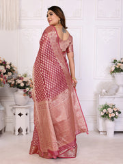 Soft Pink Gold Zari Weaving Soft Organza Banarasi Silk Saree