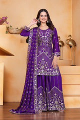 Purple Sequins Embroidery Work Chinon Silk Suit
