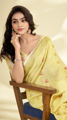 Yellow Handloom-Style Weaving Linen Silk Saree