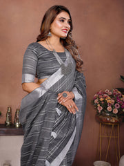 Gray Ached Weaving Soft Linen Saree