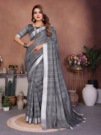 Gray Ached Weaving Soft Linen Saree