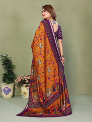 Orange Mul Cotton Kalamkari Print Saree