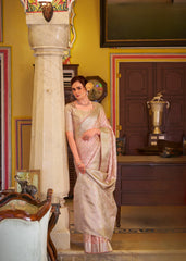 Pink Embroidery Work Satin Banarasi Silk Saree