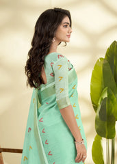 Green Handloom-Style Weaving Linen Silk Saree